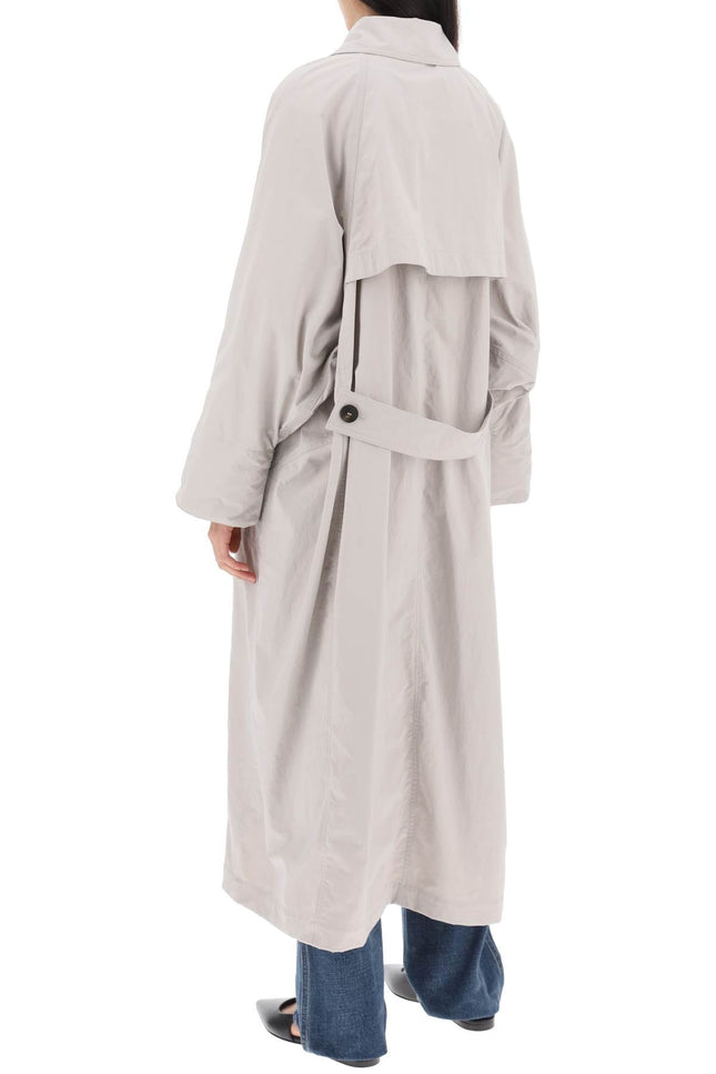 double-breasted trench coat with shiny cuff details