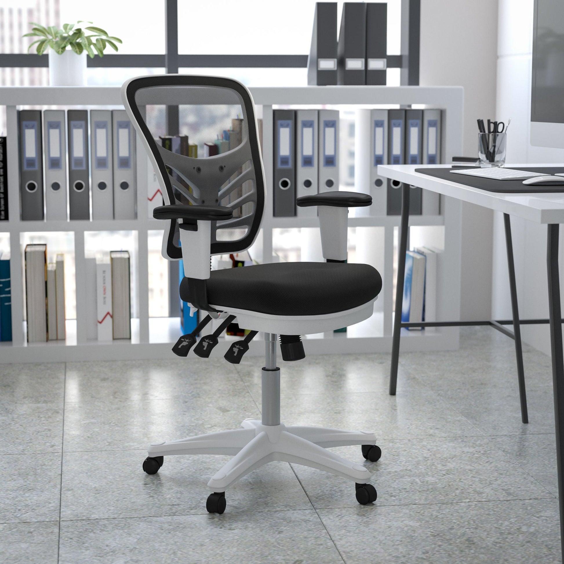 Mid-Back Mesh Swivel Office Chair With Adjustable Arms-Office Chairs-D BlakHom-Blue-Urbanheer