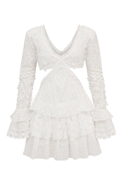 Lace Cut-Out Tiered Mini Dress-dress-Avec Les Filles-Urbanheer