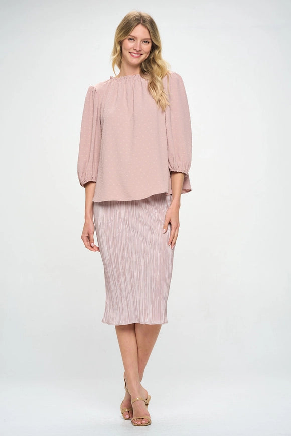 Made in USA Solid Plisse Midi Skirt with Elastic Waistband-Skirt-Renee C.-Urbanheer