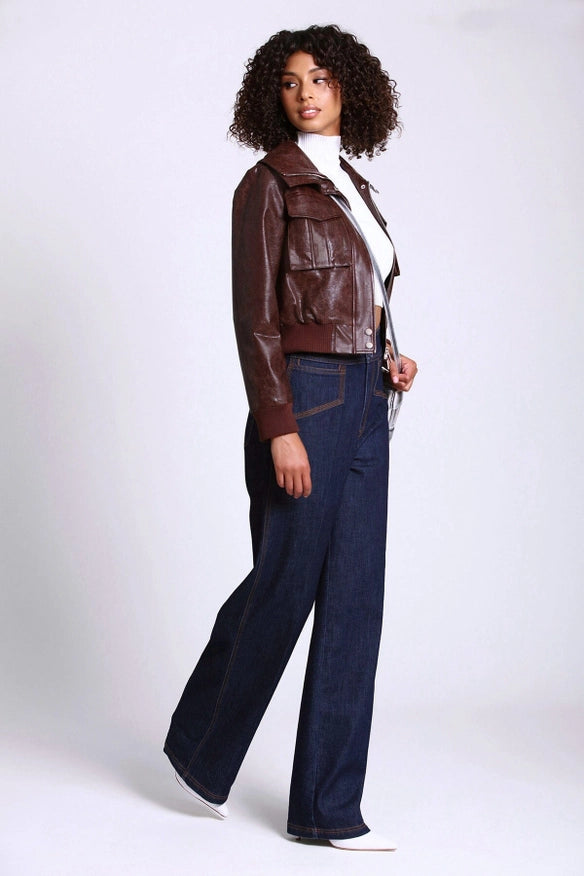 Faux-Ever Leather™ Cropped Aviator Jacket-Jacket-Avec Les Filles-Tobacco-L-Urbanheer