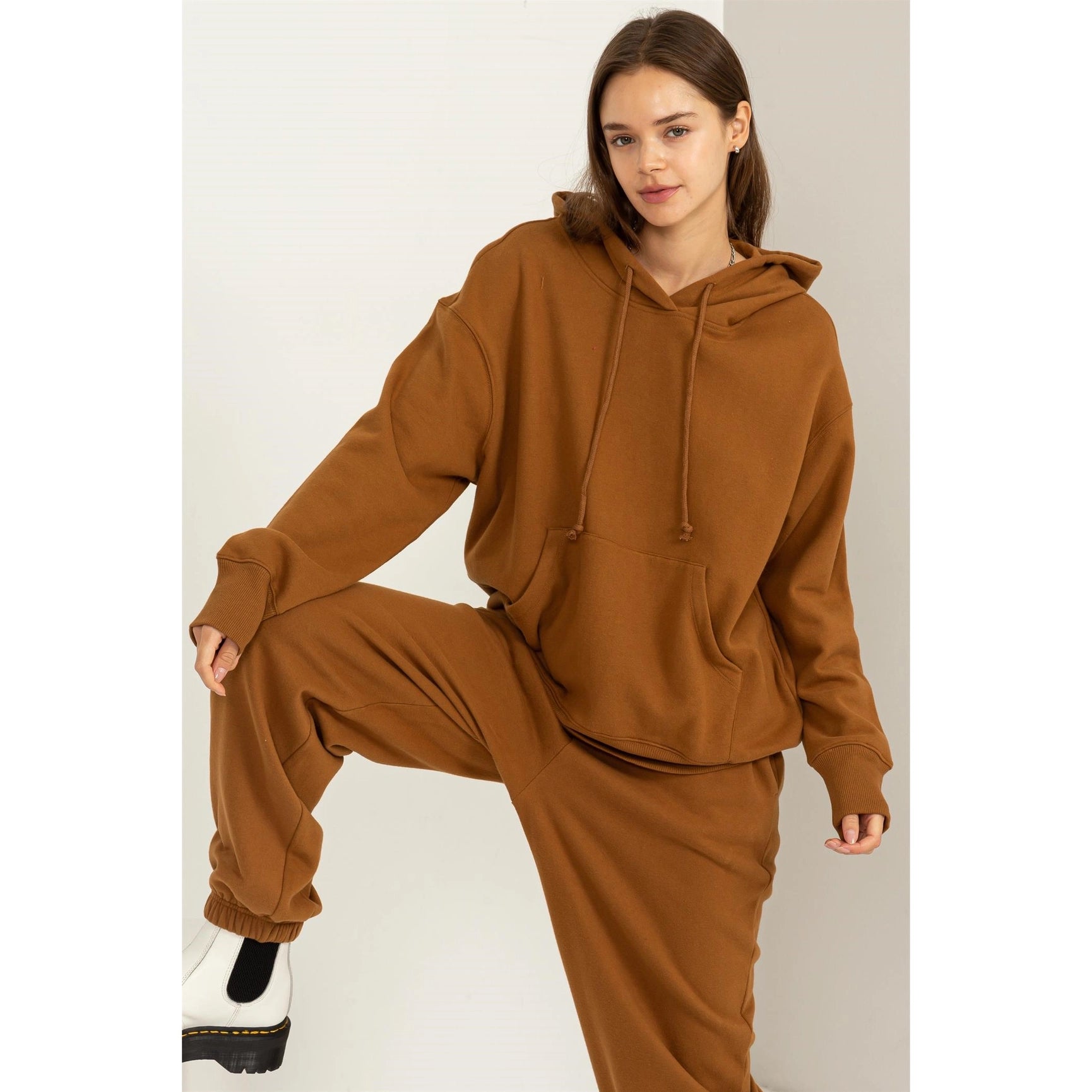 Weekend Chiller Drop Shoulder Oversized Hoodie - Brown-Clothing - Women-Street 360-Brown-S-Urbanheer