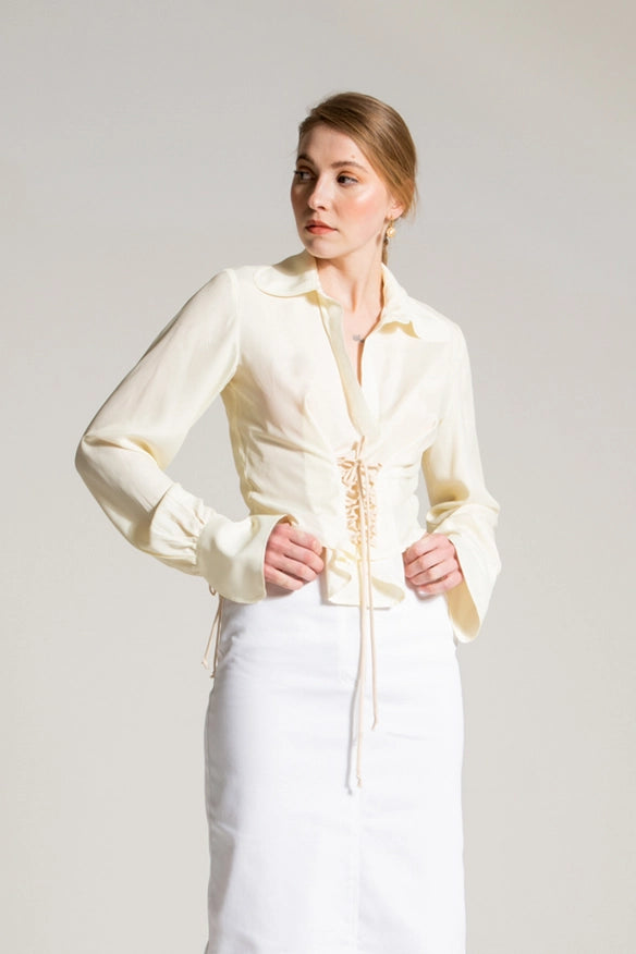 Cream Lace-Up Shirt-SHIRT-Nicole Baratta-S-Urbanheer