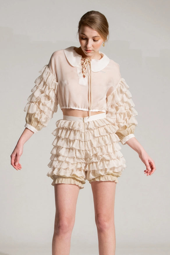 Silk Shirt With Beige Flounces-SHIRT-Nicole Baratta-XS/S-Urbanheer