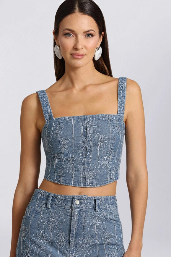 Embroidered Denim Corset To-TOP-Avec Les Filles-S-Urbanheer