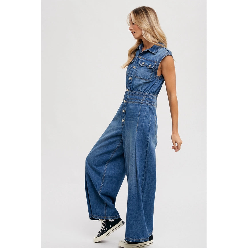 Denim Jumpsuit Med Wash-Jumpsuits & Rompers-Faith Apparel-S-Urbanheer
