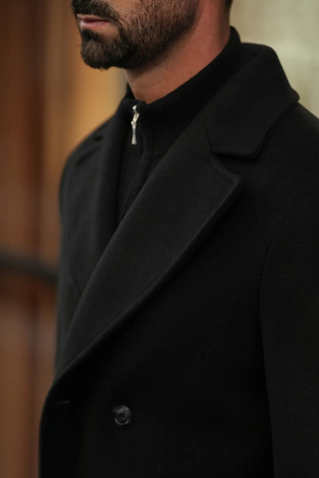 Double Breasted Overcoat Black-Clothing - Men-Donato-Urbanheer