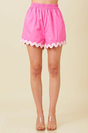 Wavy Trim Cotton Shorts Pink-Shorts-Baevely by Wellmade USA-Pink-S-Urbanheer