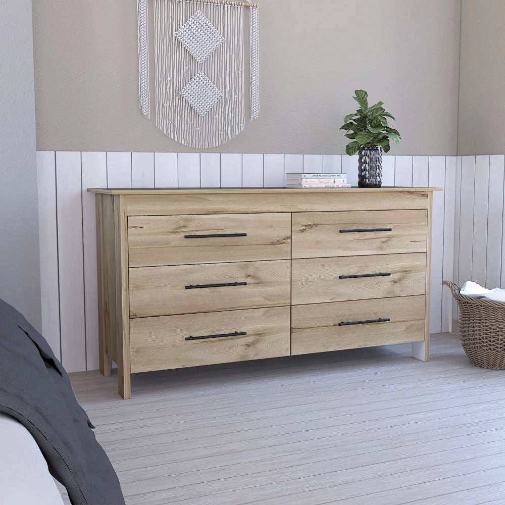 Luxor Six Drawer Double Dresser-Furniture > Cabinets & Storage > Chest of drawers-FM FURNITURE-light oak-Urbanheer