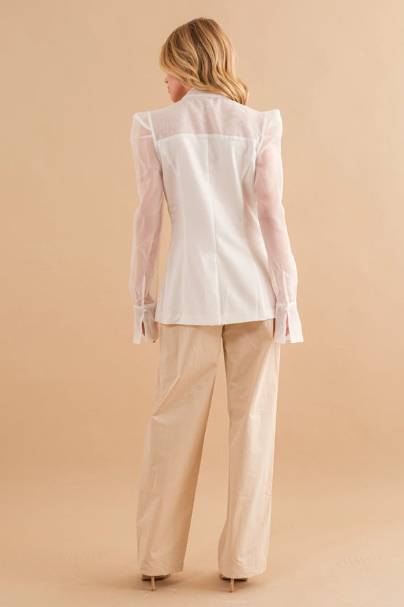 Sheer Organza Puff Slv Pinned Jacket-Jacket-Blue B-S-Urbanheer