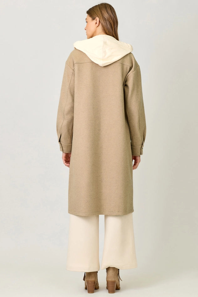 Twofer Hoodie Solid Coat Latte