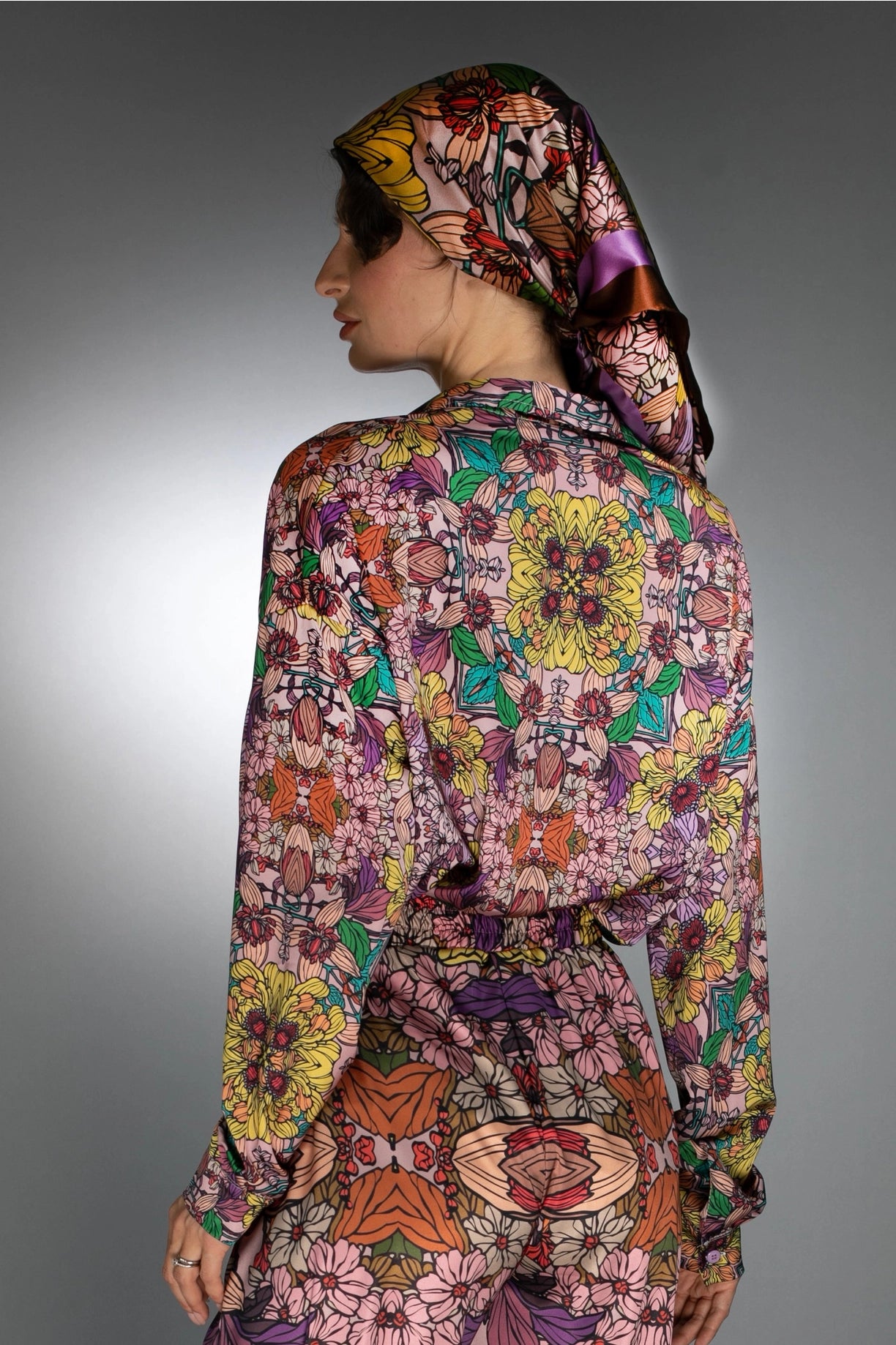 Traditional Loose Fit Artistry Golden Garden Satin Blouse-Nuvula-S-Urbanheer