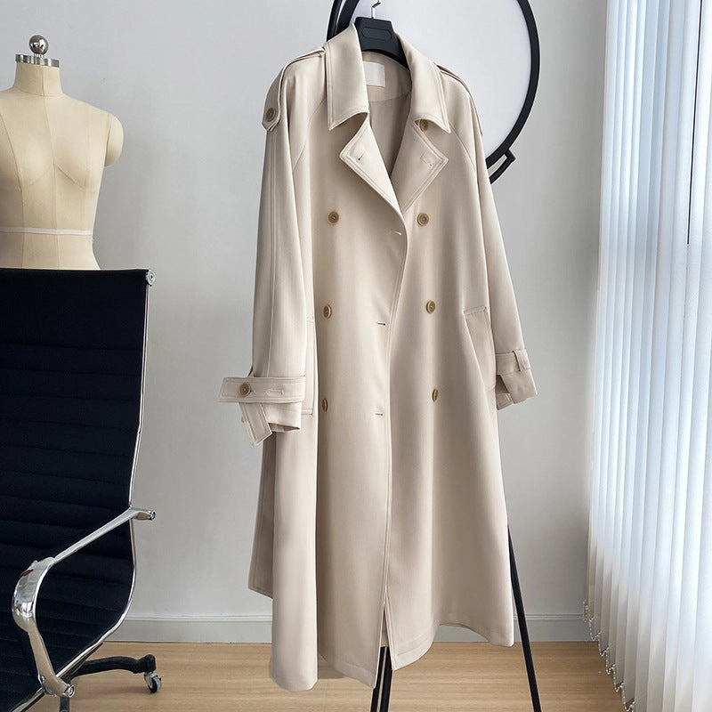 Draping British Loose Mid-Length Over The Knee Trench Coat Beige-Coat-Blak Wardrob-S-Urbanheer