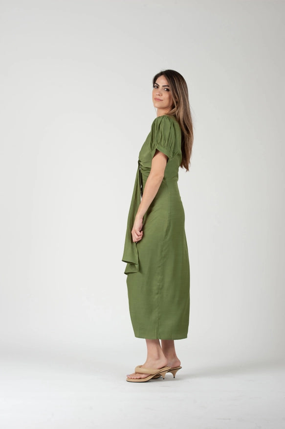 Grecian Puff Sleeve Midi Dress-Grass-Dress-Lucca Couture-XS-Urbanheer