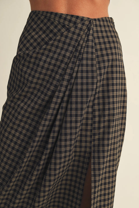 Asymmetric Drape High-Slit Midi Skirt