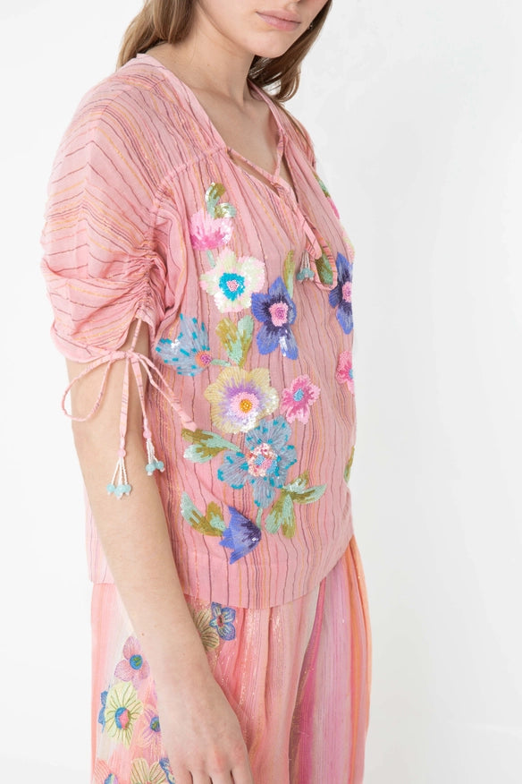 Seca Blush Floral Embroidered Top-TOP-La fuori-Urbanheer
