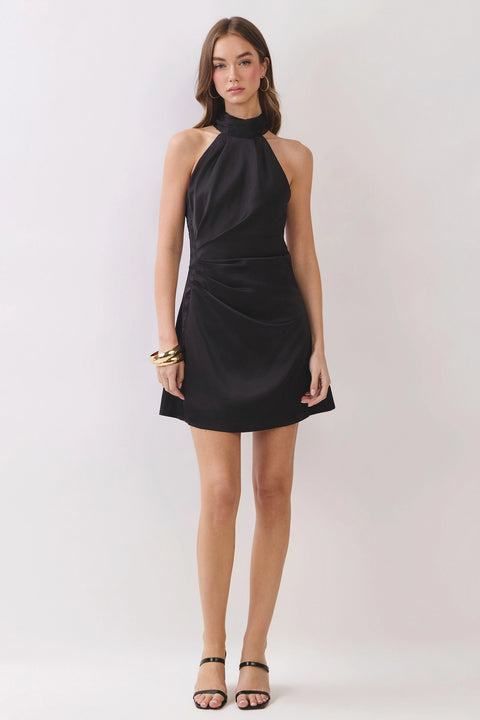 Solid Open Back Halter Mini Dress