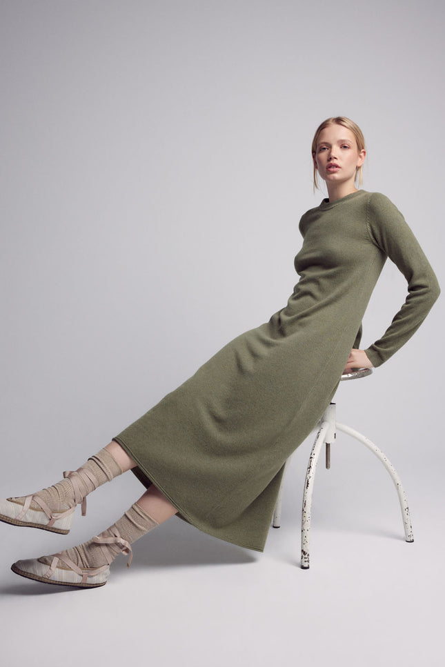 Zoe Cashmere Knitted Long Sleeve Dress Green-Clothing - Women-Leap Concept-Green-OS Fit-Urbanheer