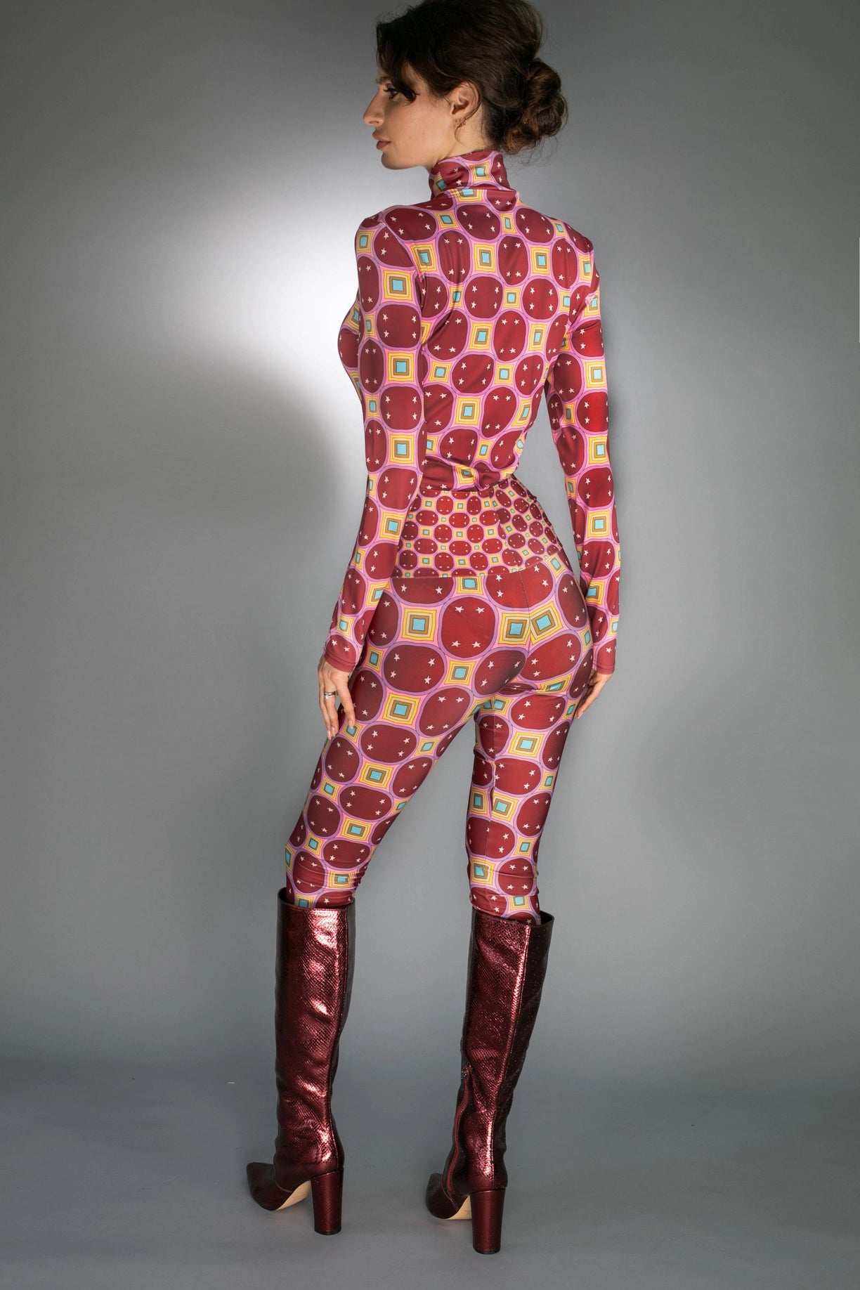 Comfortable Stretchy Stars Rainbow Dark Red Ladies Leggings-Nuvula-XS-Urbanheer