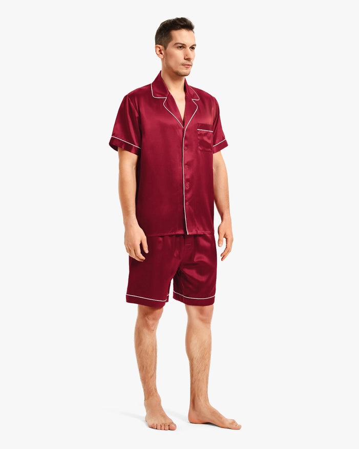 Piped Silk Short Pajamas Claret-Sets-MommeSilk-XS-Urbanheer