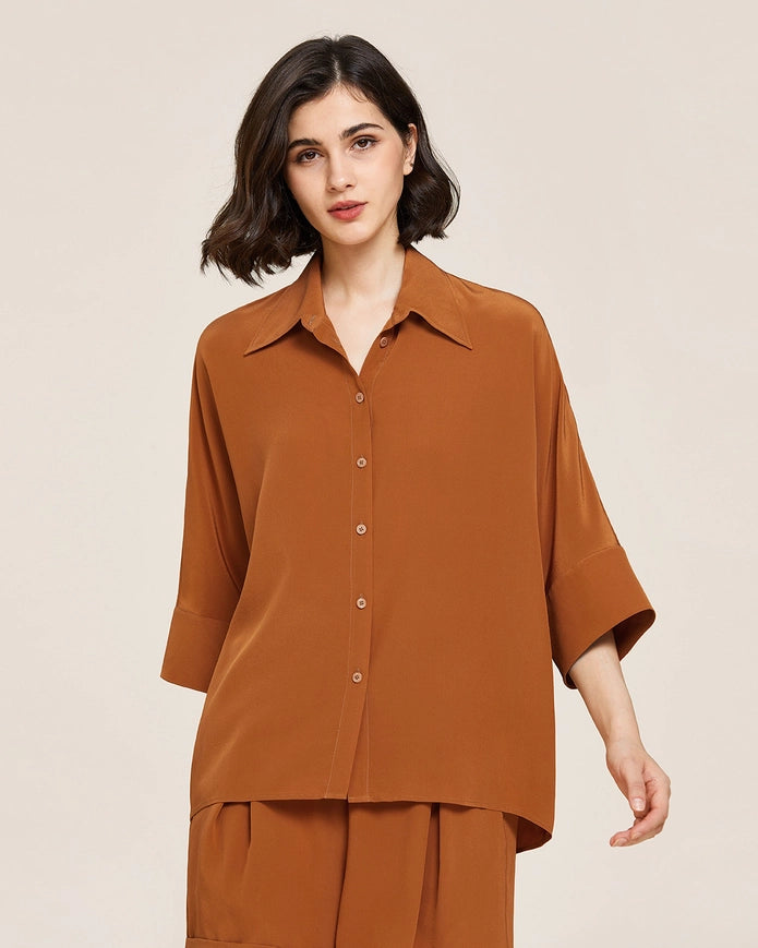 Weekend Oversize Silk Co-Ord Set Maple Syrup-Sets-MommeSilk-XS-Urbanheer