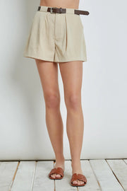 Waist Belted Pleated Shorts - Sand-Mustard Seed-S-Sand-Urbanheer