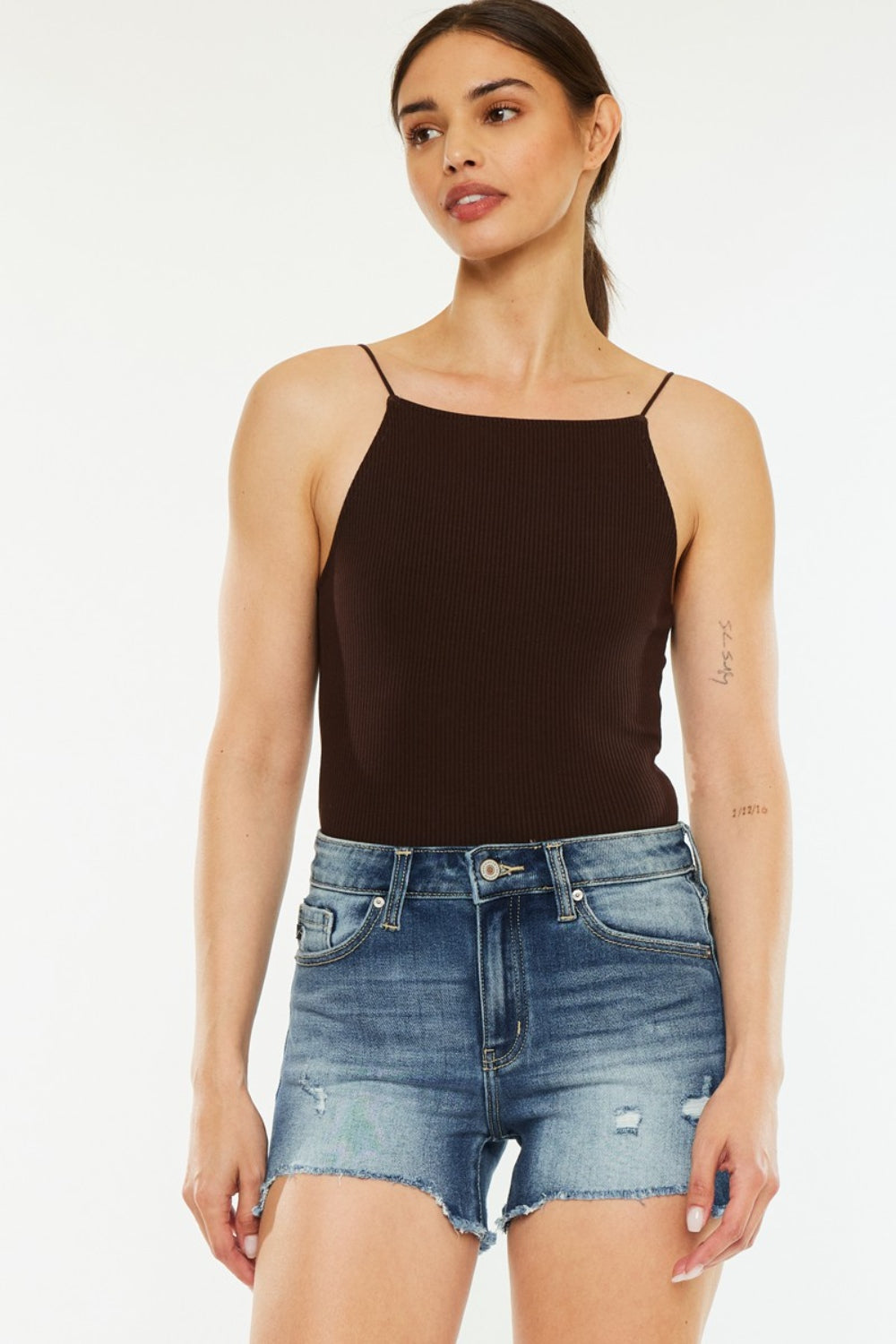 Kancan High Waist Raw Hem Denim Shorts-Street 360-Dark-S-Urbanheer