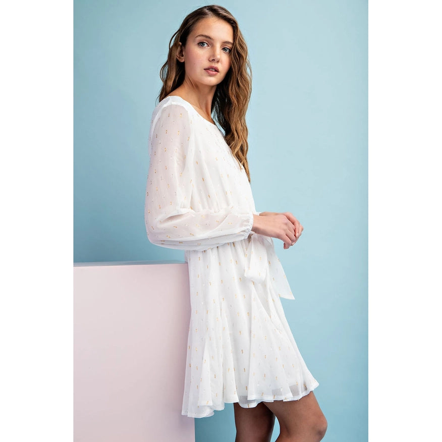 Long Sleeves Mini Dress Off White-Dress-Faith Apparel-S-Urbanheer