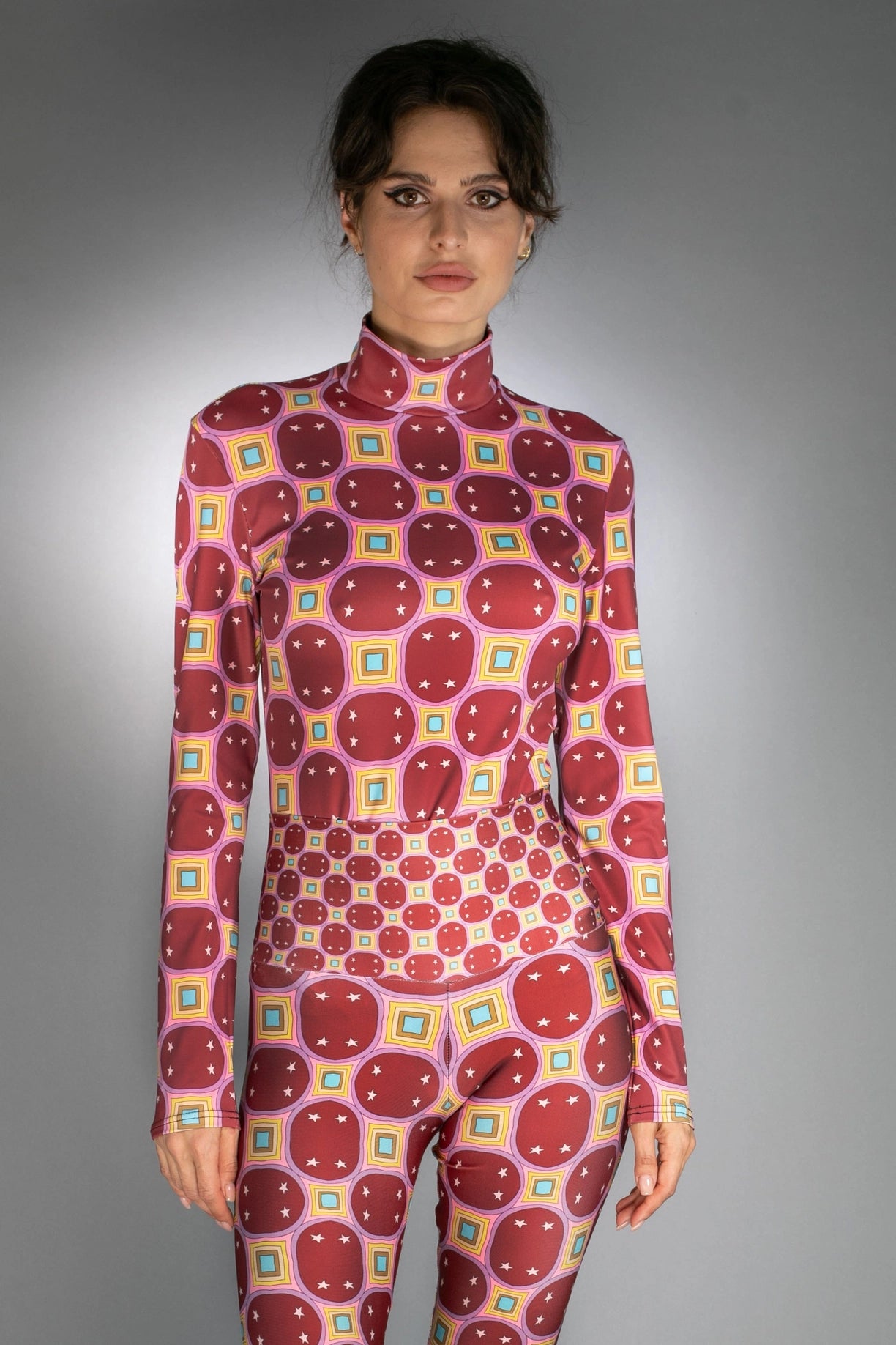 Long Sleeves Stars Rainbow Dark Red Turtleneck Bodysuit-Nuvula-S-Urbanheer