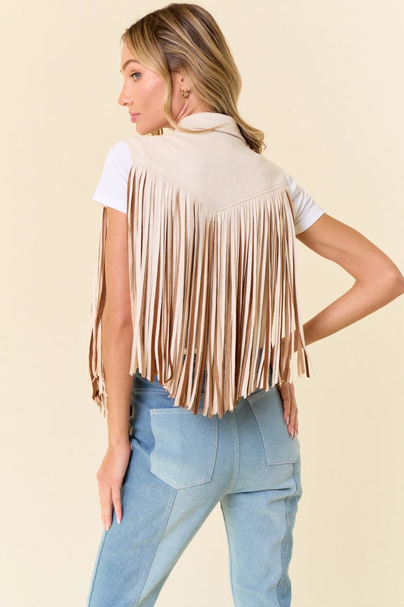 Cream Open Front Contrast Fringe Vest- Western Look-Jacket-Saints & Hearts-S-Urbanheer