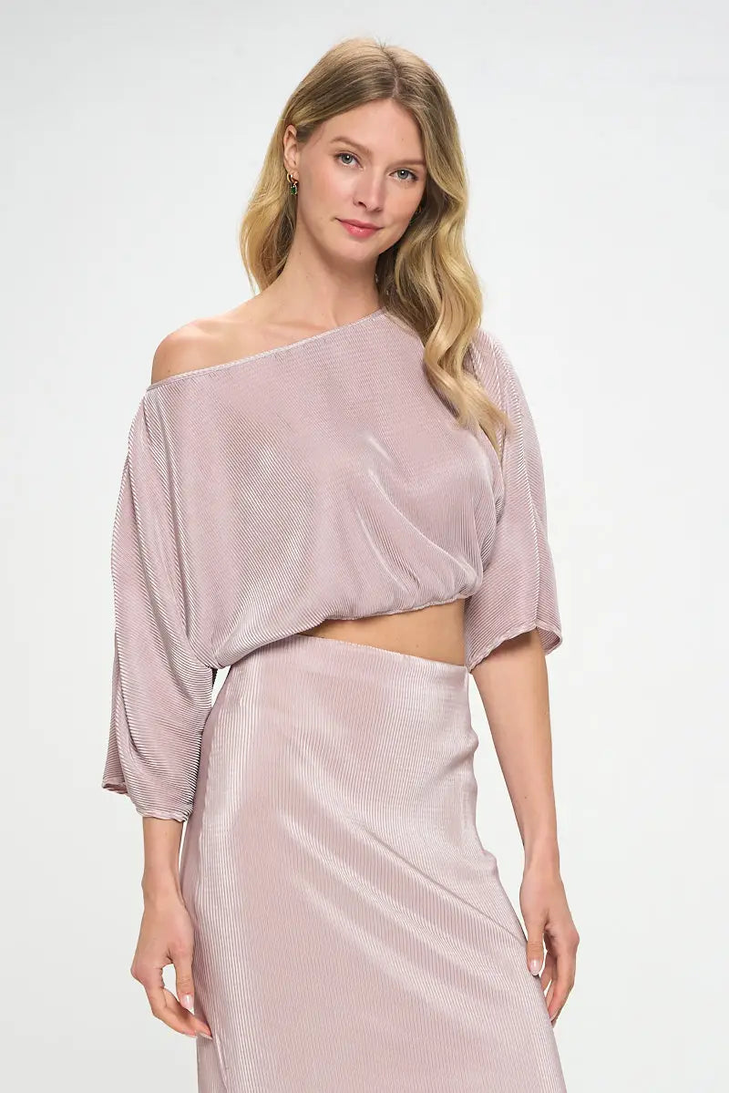 Vibrant Plisse Scoop Neck Crop Top-Renee C.-S-Urbanheer