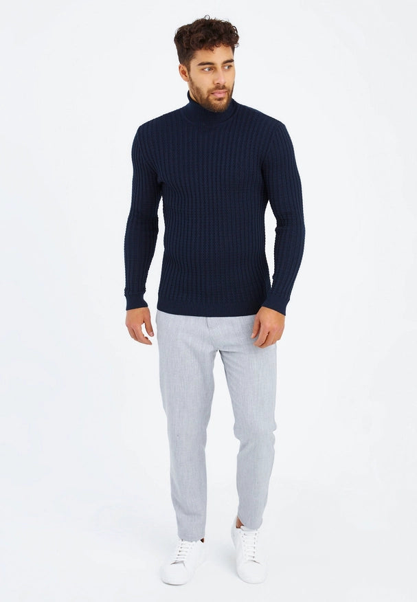 Men'S Knitted Fine Knit Turtleneck Pullover Blue-SWEATER-Leif Nelson GmbH-XXL-Urbanheer