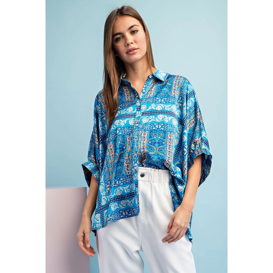 Boxy Fit Blouse Blue-Blouse-Faith Apparel-S-Urbanheer