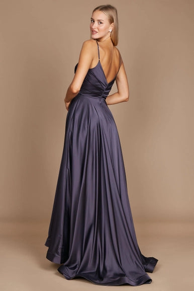 Charcoal Spaghetti Strap Prom Long Formal Gown Wholesale-Dylan & Davids-8-Charcoal-Urbanheer