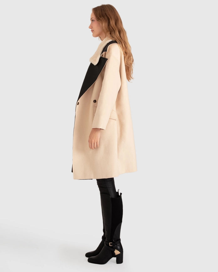 Watch Me Go Oversized Leather Trimmed Coat - Pale Oat-COAT-belle & bloom-XS-Urbanheer
