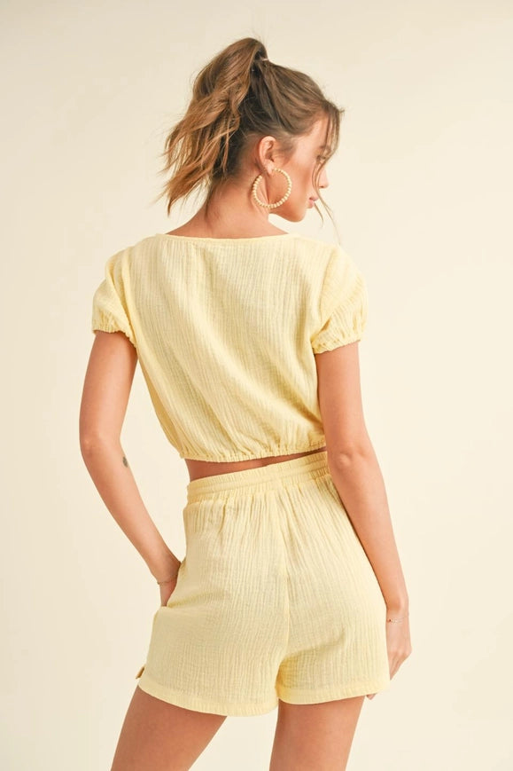 Cotton Gauze Short Set Yellow-Set-Kimberly C-S-Urbanheer