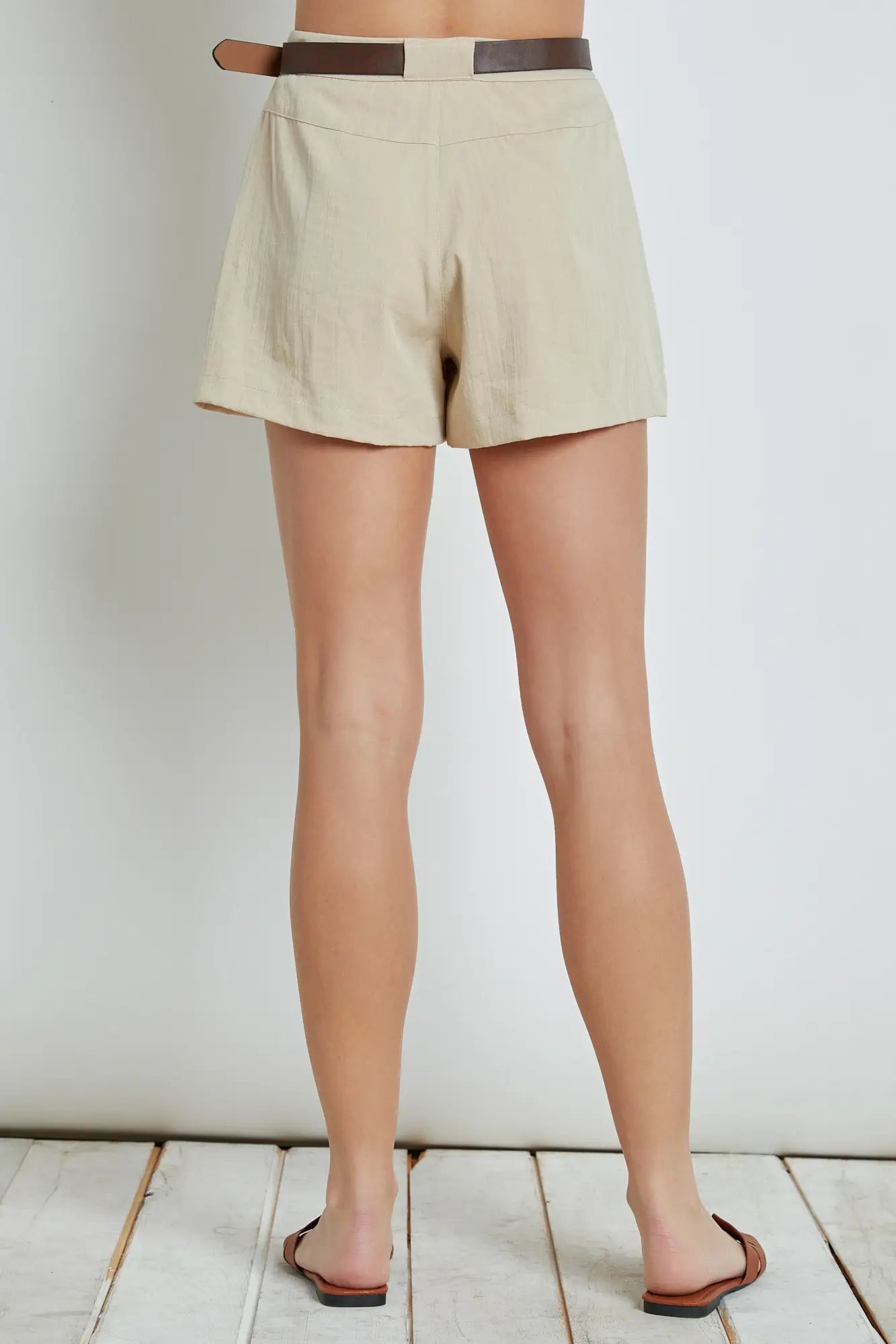 Waist Belted Pleated Shorts - Sand-Mustard Seed-S-Sand-Urbanheer