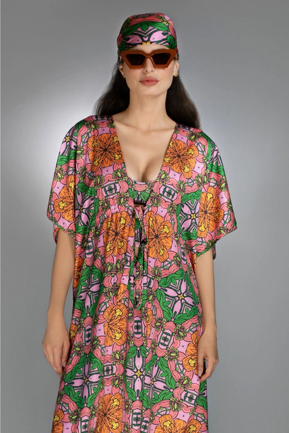 Multi-Hued Exotic Floral Illustrations Orange / Pink Bikini-Nuvula-XS-Urbanheer