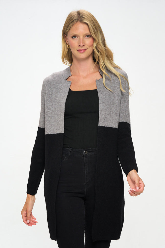Colorblock Open Front Cardigan With Pockets