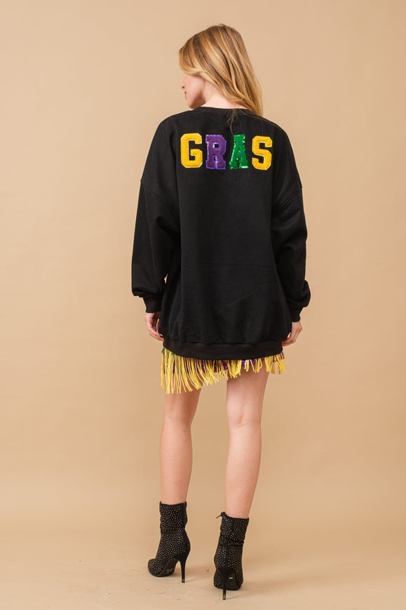 Mardi Gras Sequin Patch Pullover Sweatshirt-Dresses-Blue B-S-Urbanheer