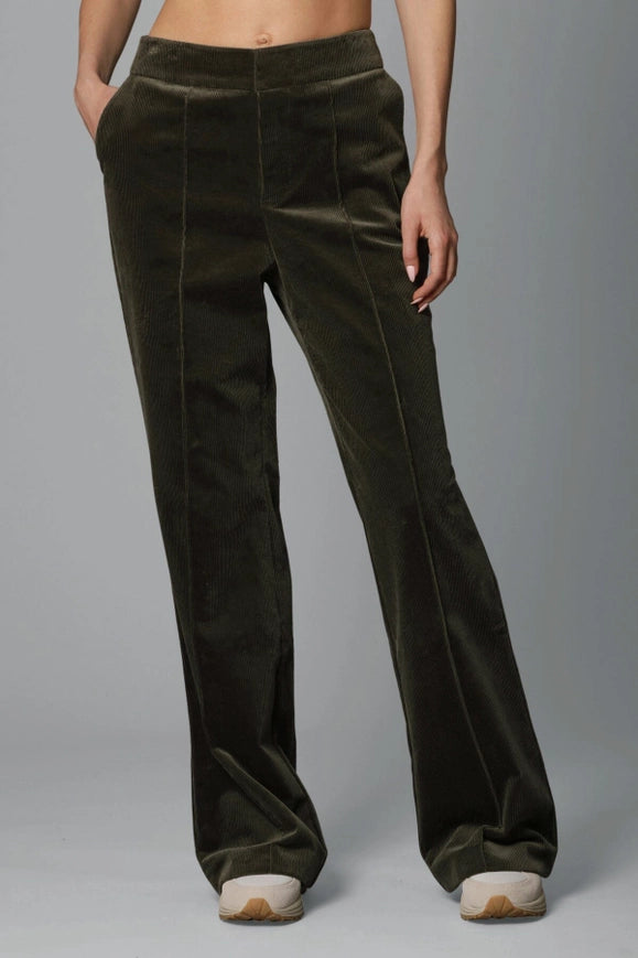 Stretch Corduroy Flare Trouser Spanish Moss-TROUSERS-Avec Les Filles-S-Urbanheer