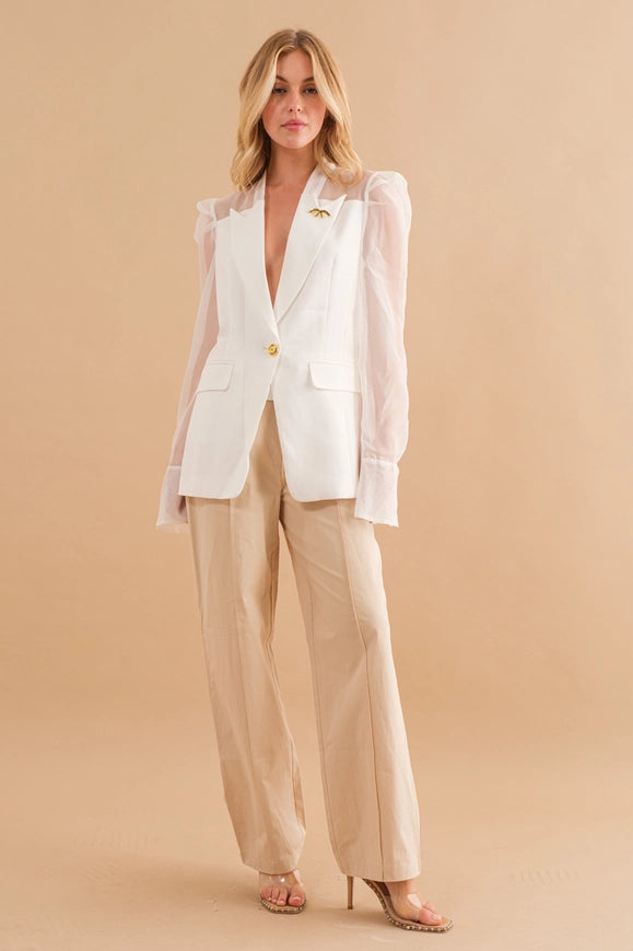 Sheer Organza Puff Slv Pinned Jacket-Jacket-Blue B-S-Urbanheer