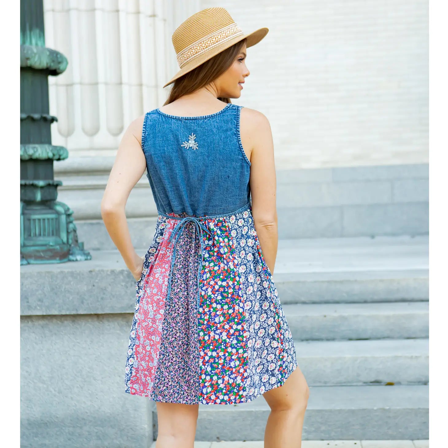 Babydoll Sleeveless Denim Body Embroidery Print Patch Bottom-Young Threads-S-Urbanheer