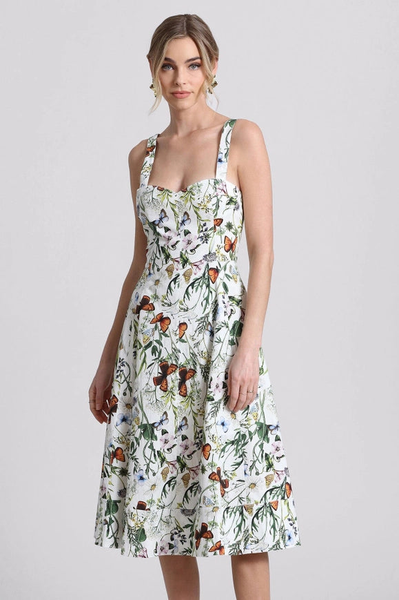 Botanical Printed Cotton Fit-N-Flare Midi Dress-dress-Avec Les Filles-Urbanheer