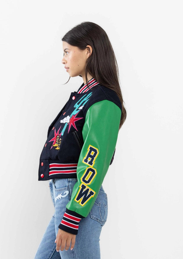 Wild And Free Cropped Varsity Jacket-Jacket-First Row-NAVY-S-Urbanheer