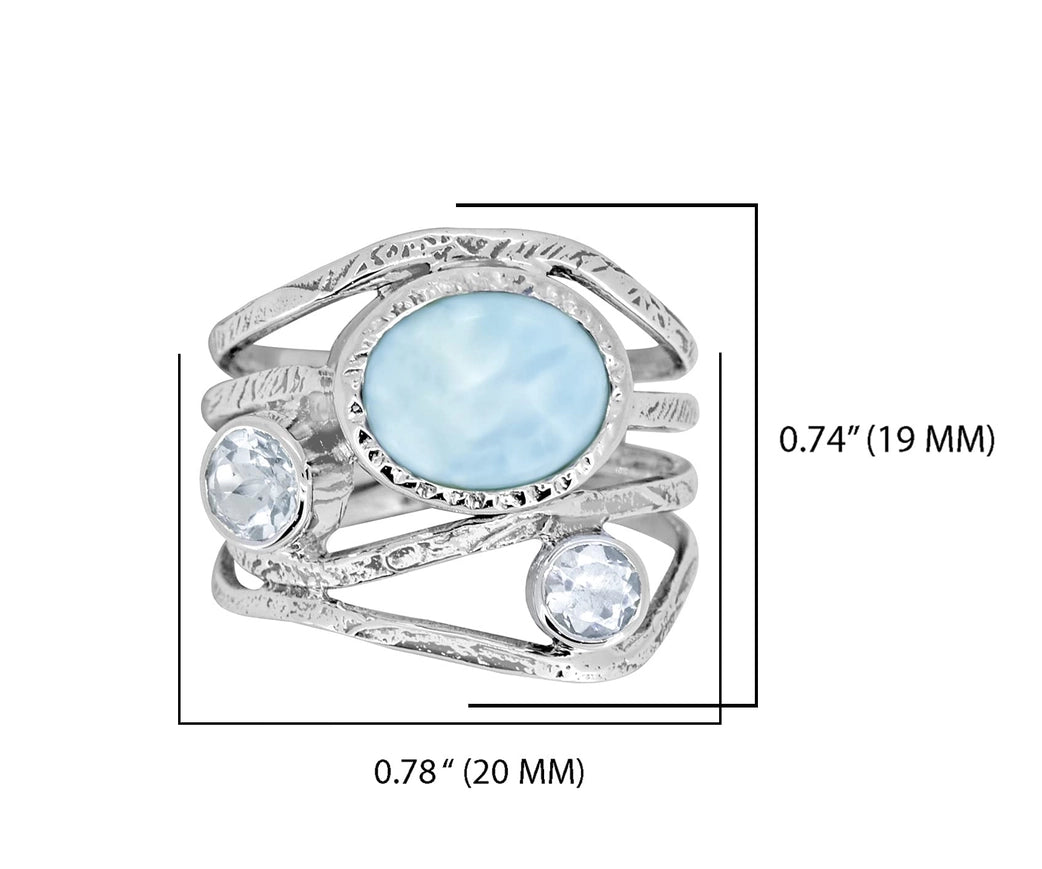 Larimar Blue Topaz 925 Sterling Silver Antique Ring-Ring-Tiramisu-6-Urbanheer