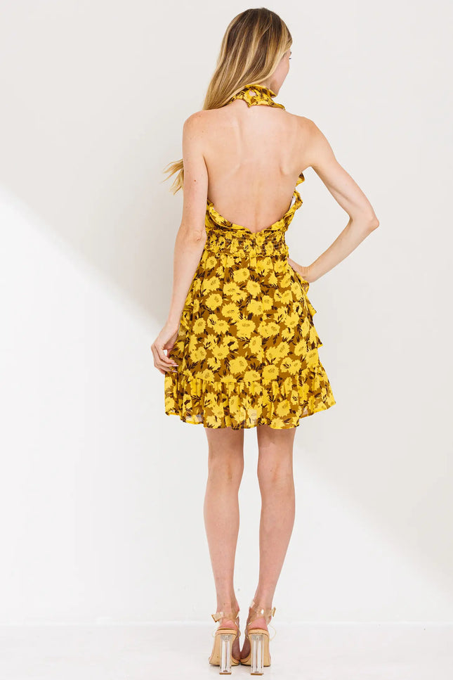 Ruffle Detail Backless Mini Dress - Freesia-Clothing - Women-Neon Blush-Urbanheer