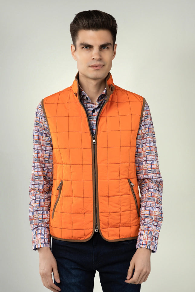 Orange Quilted Zip Up Vest-Clothing - Men-Luchiano Visconti-Urbanheer