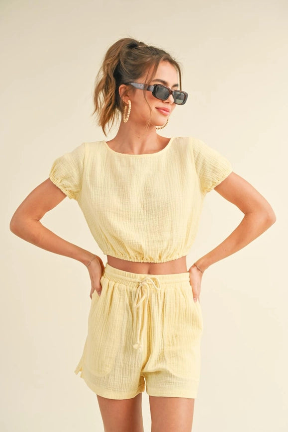 Cotton Gauze Short Set Yellow-Set-Kimberly C-S-Urbanheer