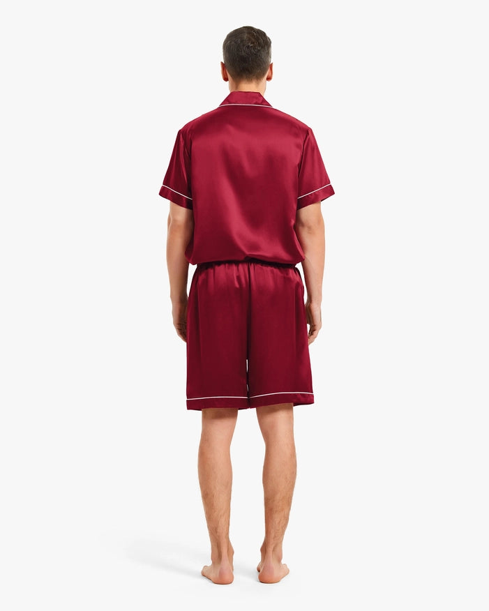 Piped Silk Short Pajamas Claret-Sets-MommeSilk-XS-Urbanheer